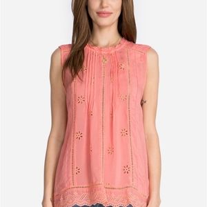 Johnny Was Nia pintucked sleeveless eyelet top